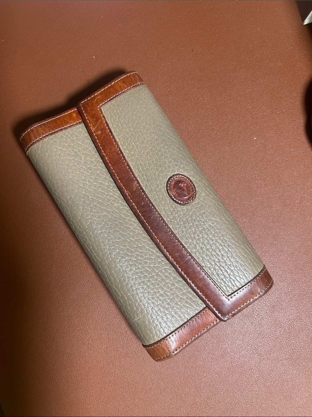 Vintage Dooney & Bourke Olive Green/ tan and Brown Pebbled Leather Wallet